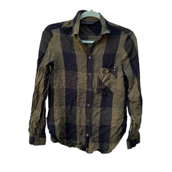 ZARA GREEN AND BLACK FLANNEL - Picture 1 of 5